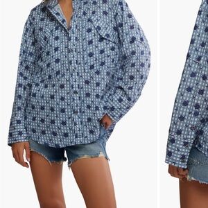 We The Free Blue Patterned Button Down Shirt